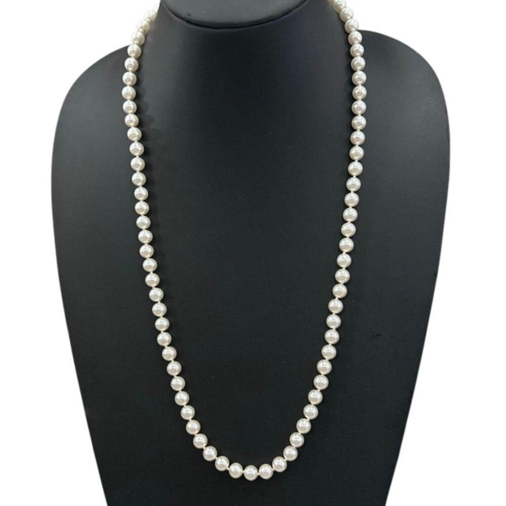 Vintage Glass Pearl Necklace Women's 28" Single Strand Hand Knotted